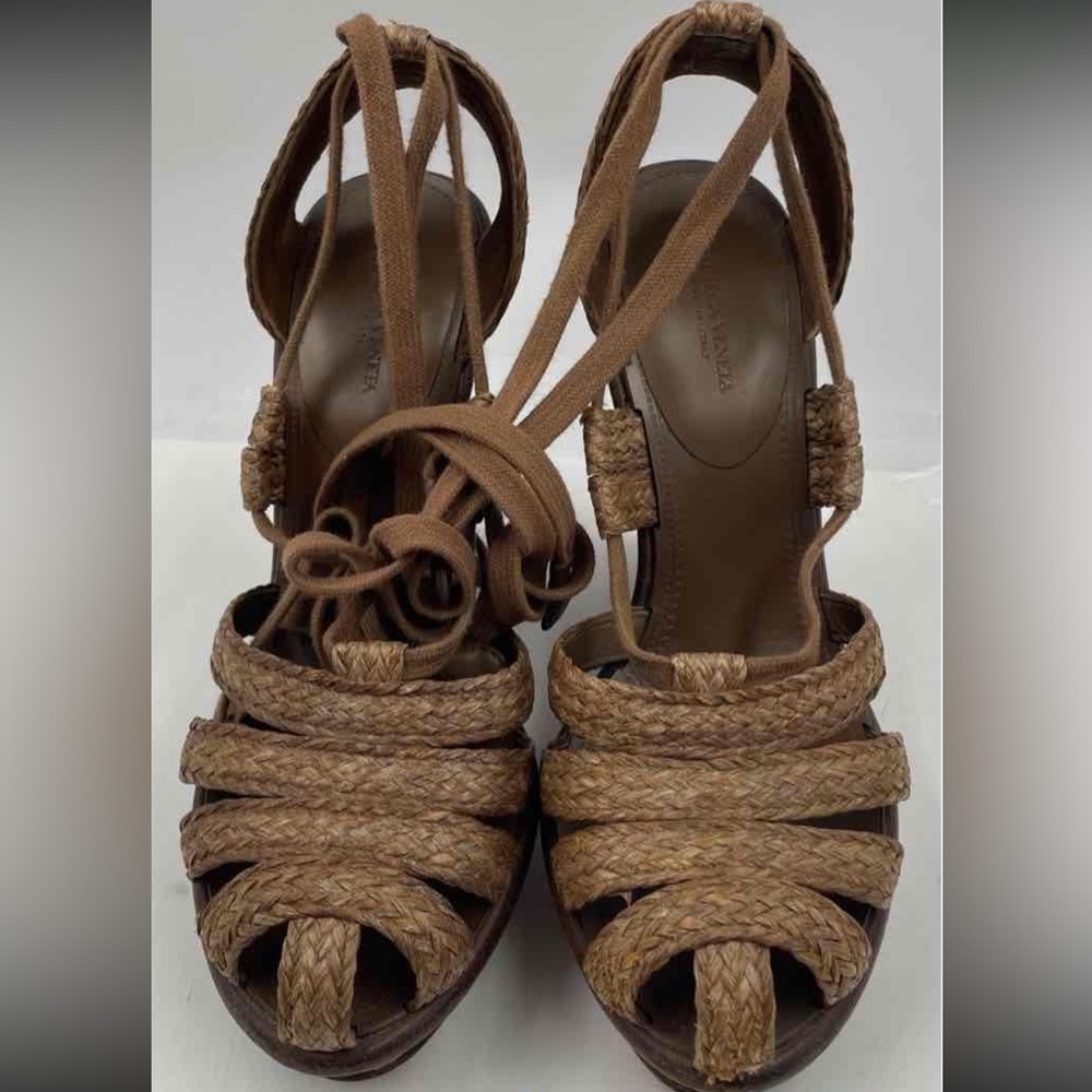 Women’s Bottega Veneta Platform Wedge Braided Wedge Sandals - Brown Size 39